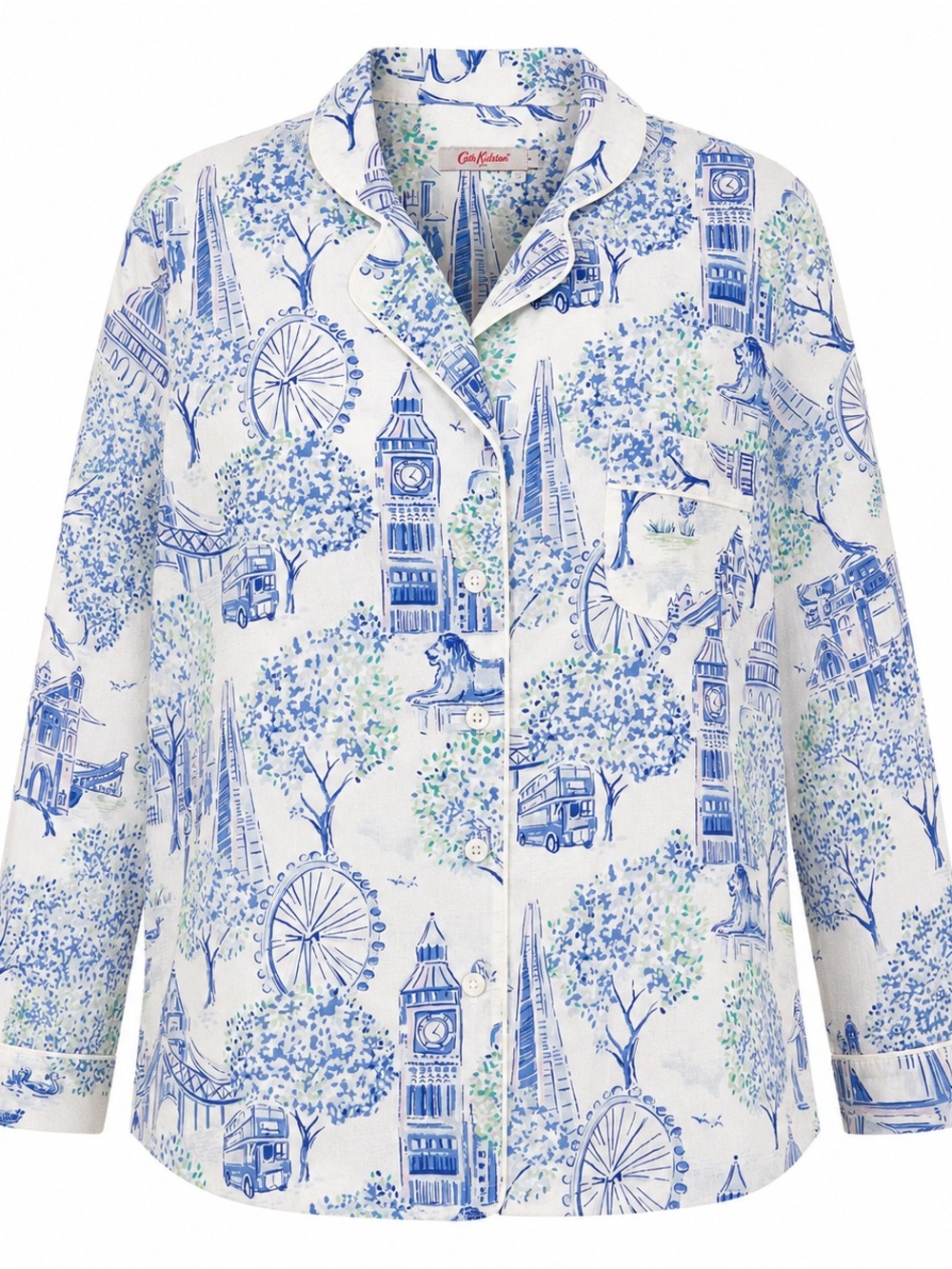 Cath Kidston Sz Large London Landmark Print Cotton Pajama Top White Blue Scenic